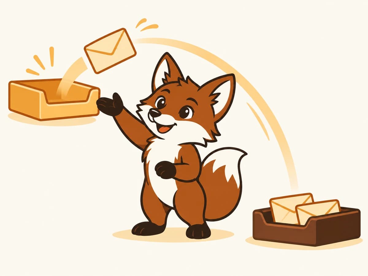 An email rises from a closed spam tray toward an open inbox tray