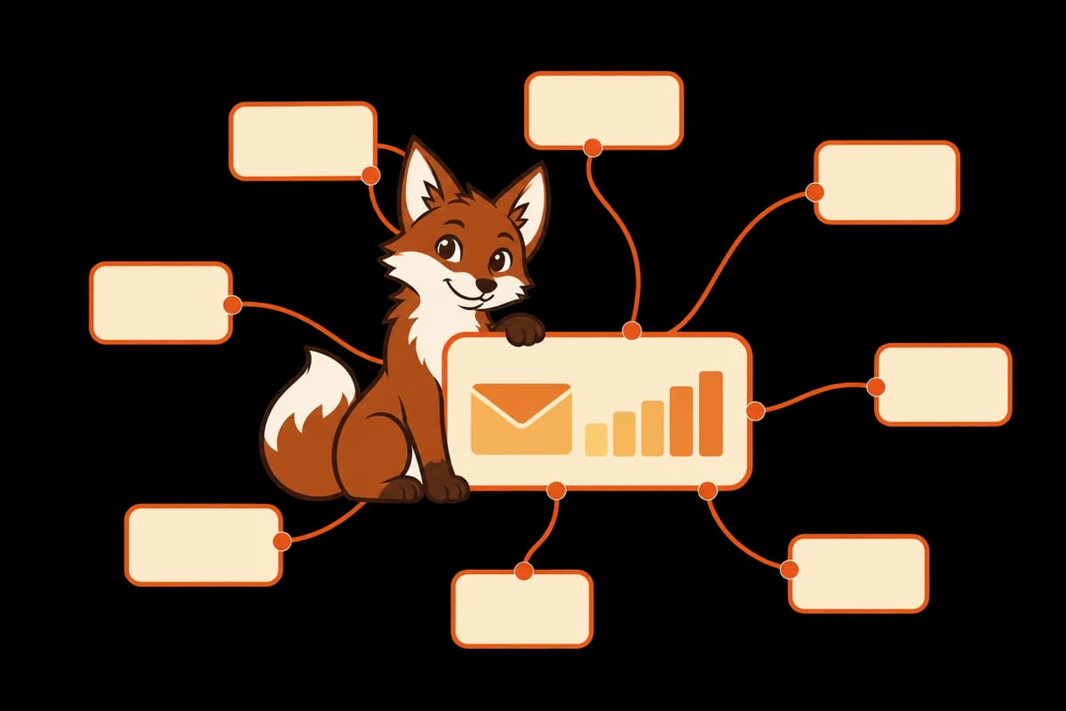 Warmi beside a mailbox card with rising warmup bars, linked to eight related topic cards